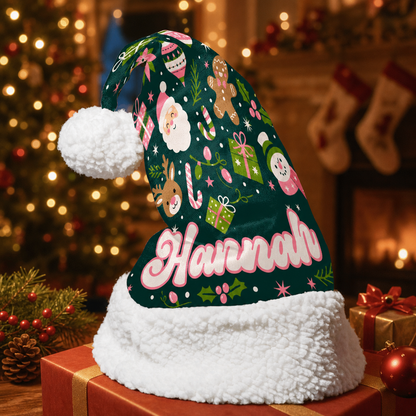 Personalized Santa Reindeer Gingerbread Pattern Christmas hat, view 4