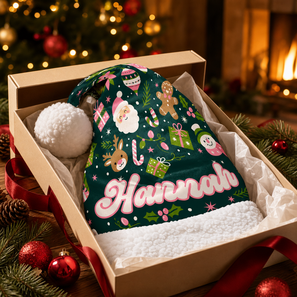 Personalized Santa Reindeer Gingerbread Pattern Christmas hat, view 7