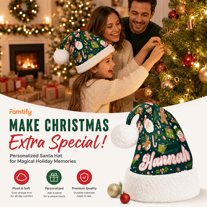 Personalized Santa Reindeer Gingerbread Pattern Christmas hat, view 8