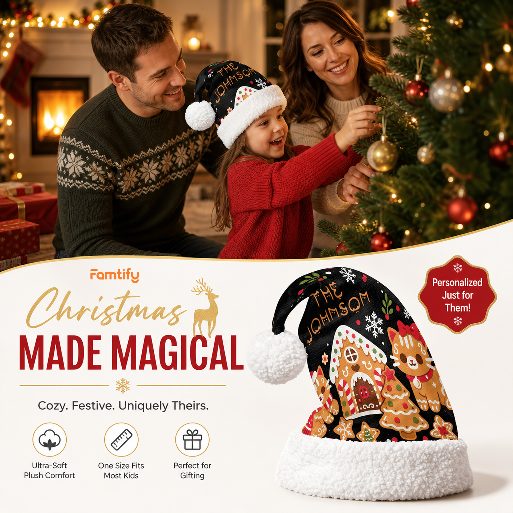 Personalized Family Name Gingerbread House Christmas hat, view 3
