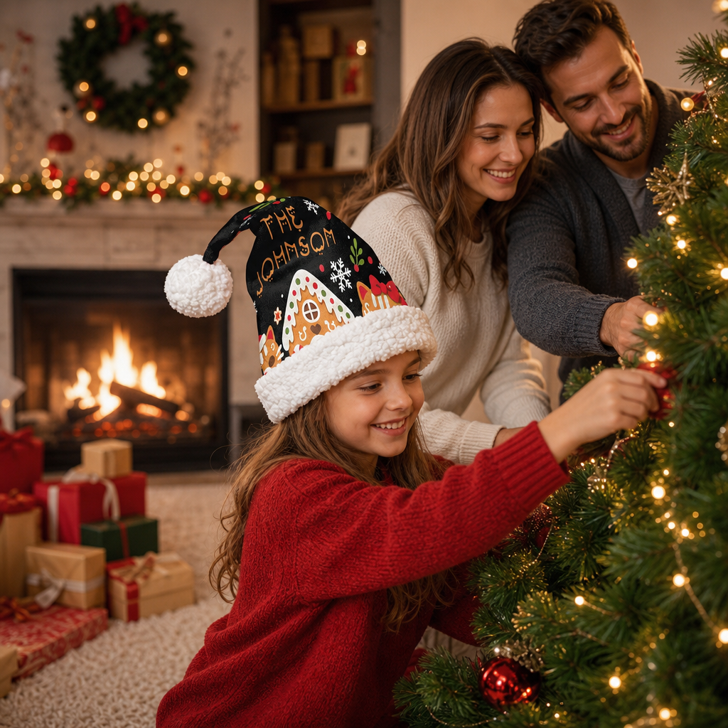 Personalized Family Name Gingerbread House Christmas hat, view 6