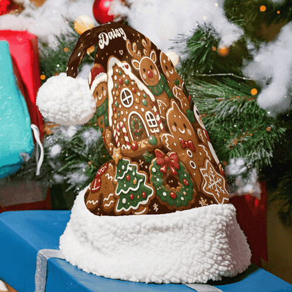 Personalized Gingerbread House Cookie Christmas hat with custom name