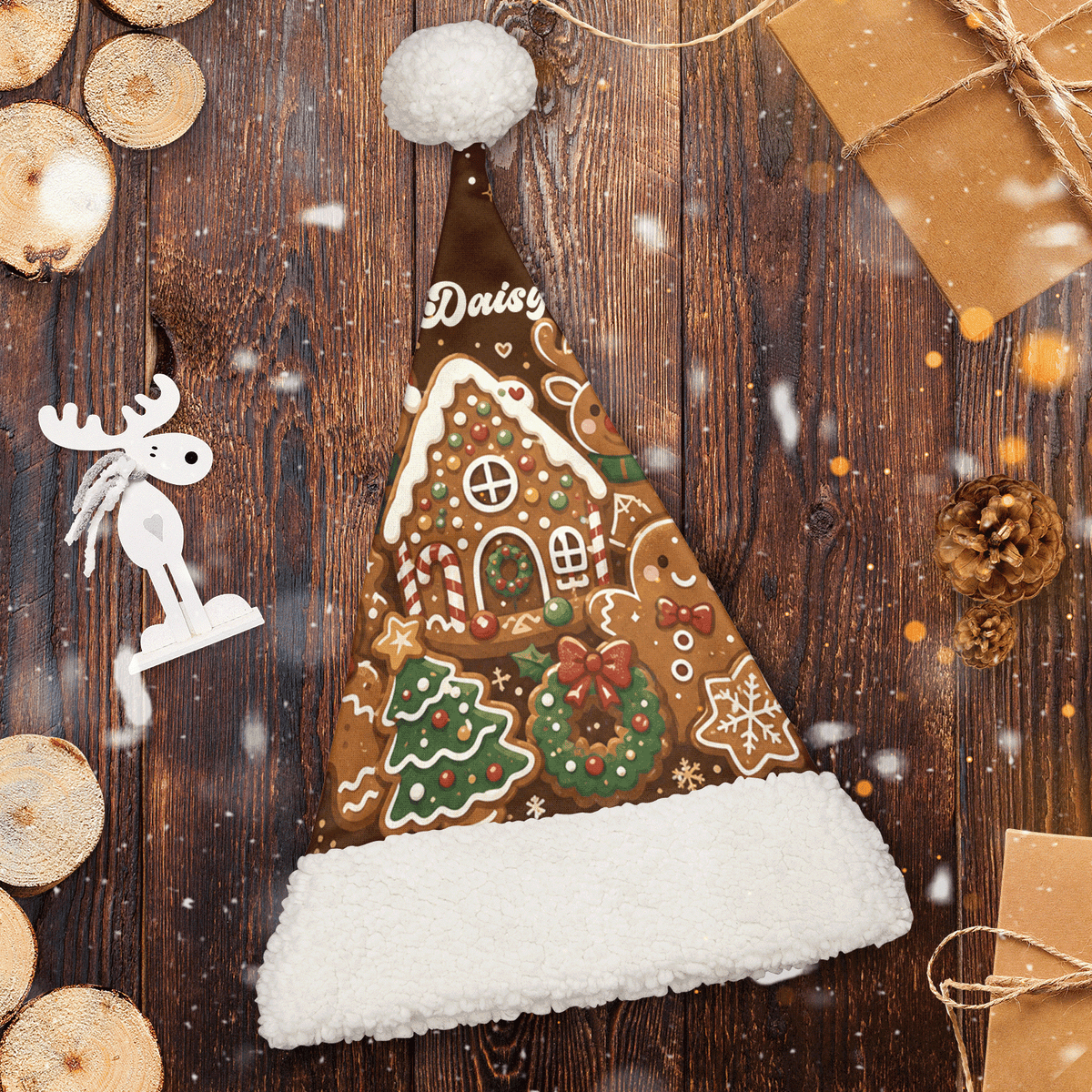 Personalized Gingerbread House Cookie Christmas hat, view 2