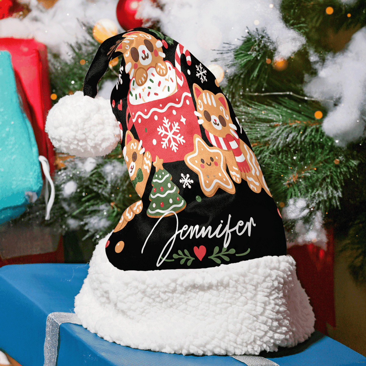 Personalized Cocoa and Gingerbread Cookies Christmas hat with custom name