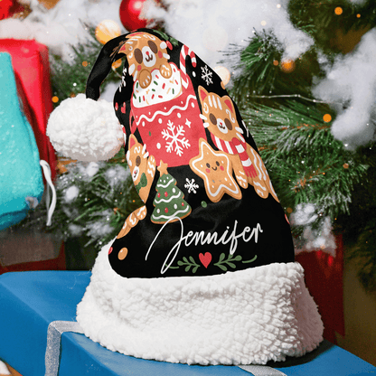 Personalized Cocoa and Gingerbread Cookies Christmas hat with custom name