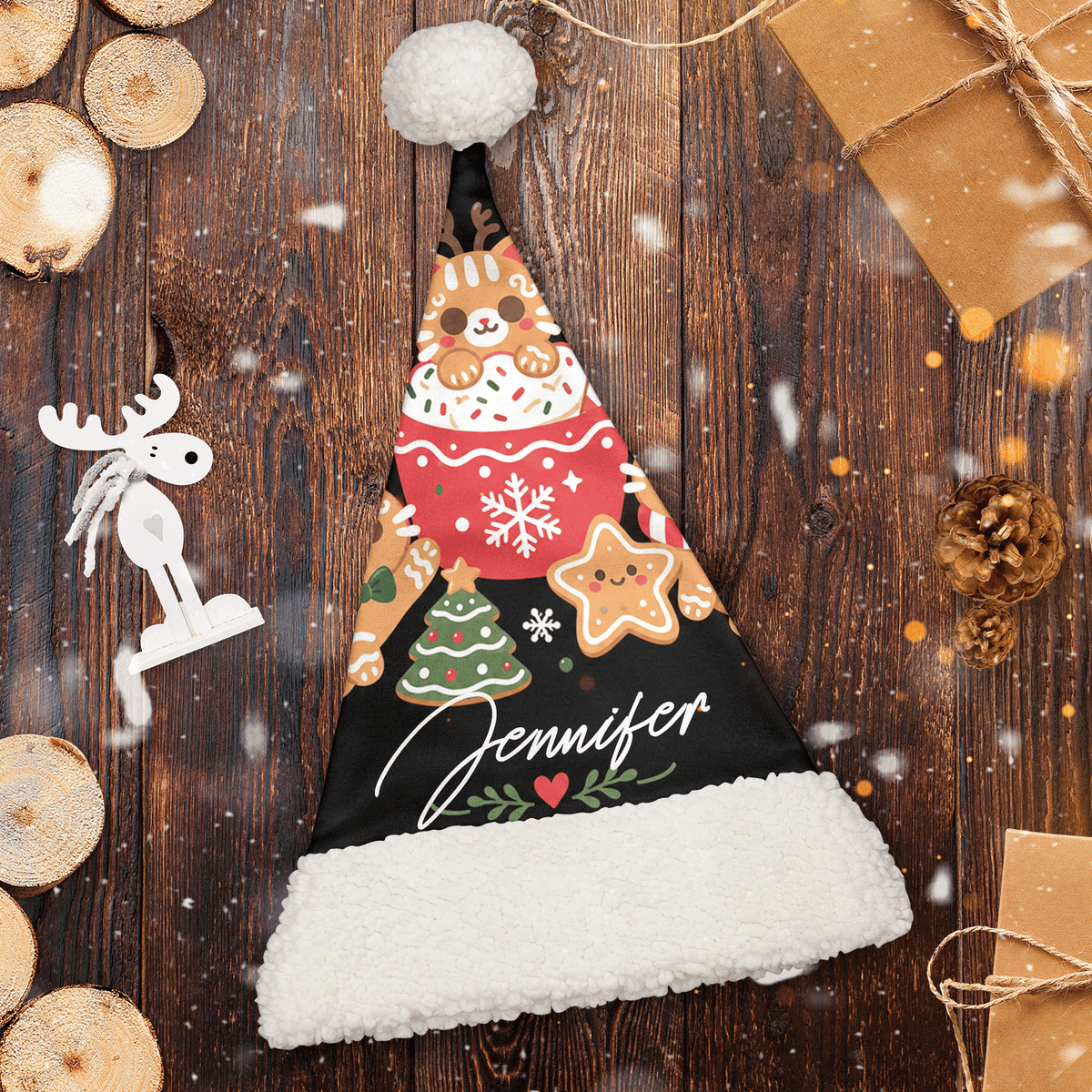Personalized Cocoa and Gingerbread Cookies Christmas hat, view 2