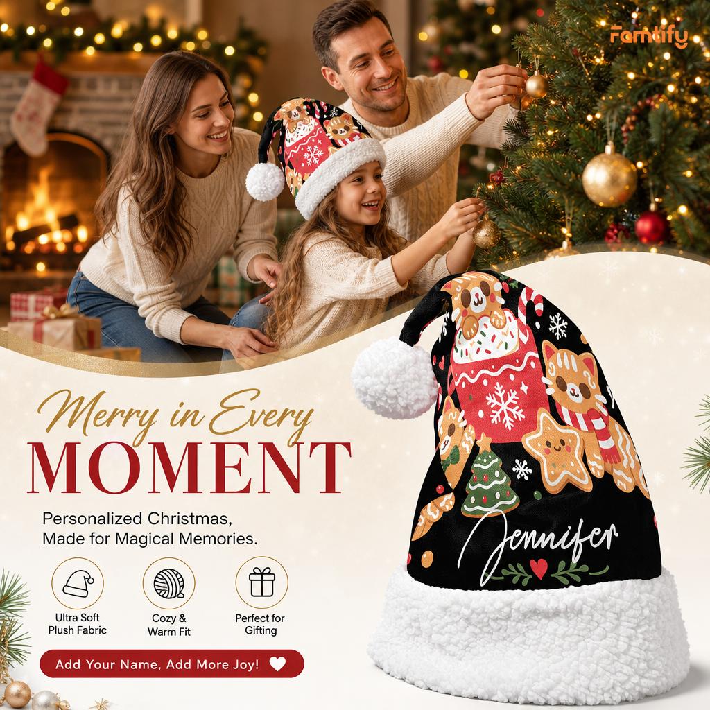 Personalized Cocoa and Gingerbread Cookies Christmas hat, view 3