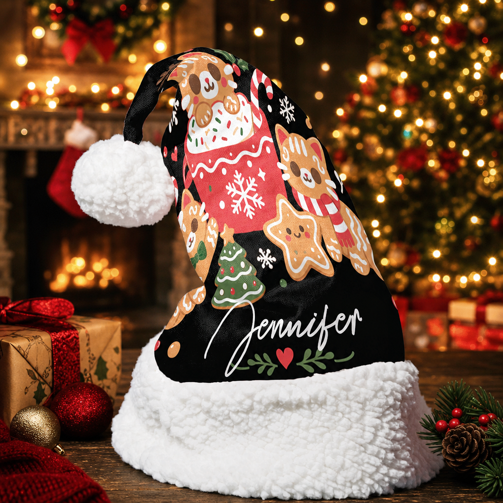 Personalized Cocoa and Gingerbread Cookies Christmas hat, view 4