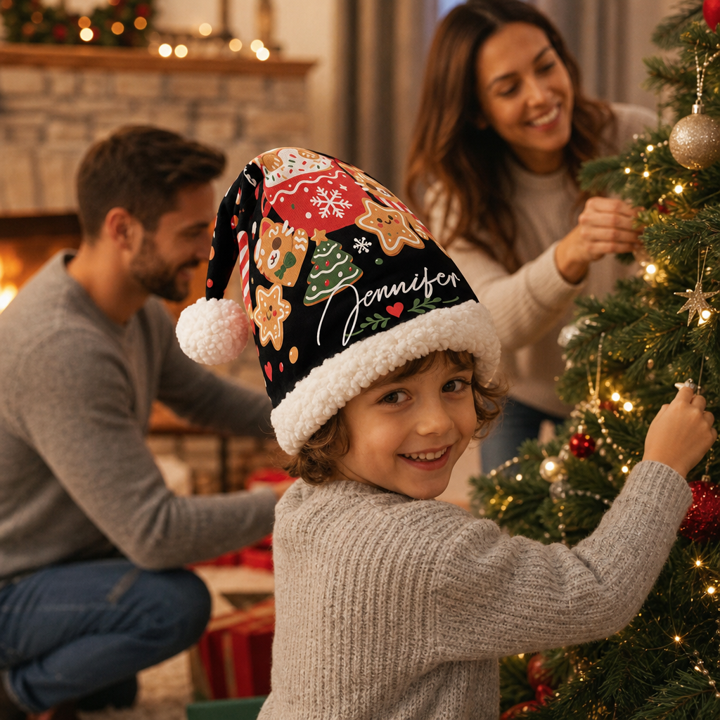 Personalized Cocoa and Gingerbread Cookies Christmas hat, view 5