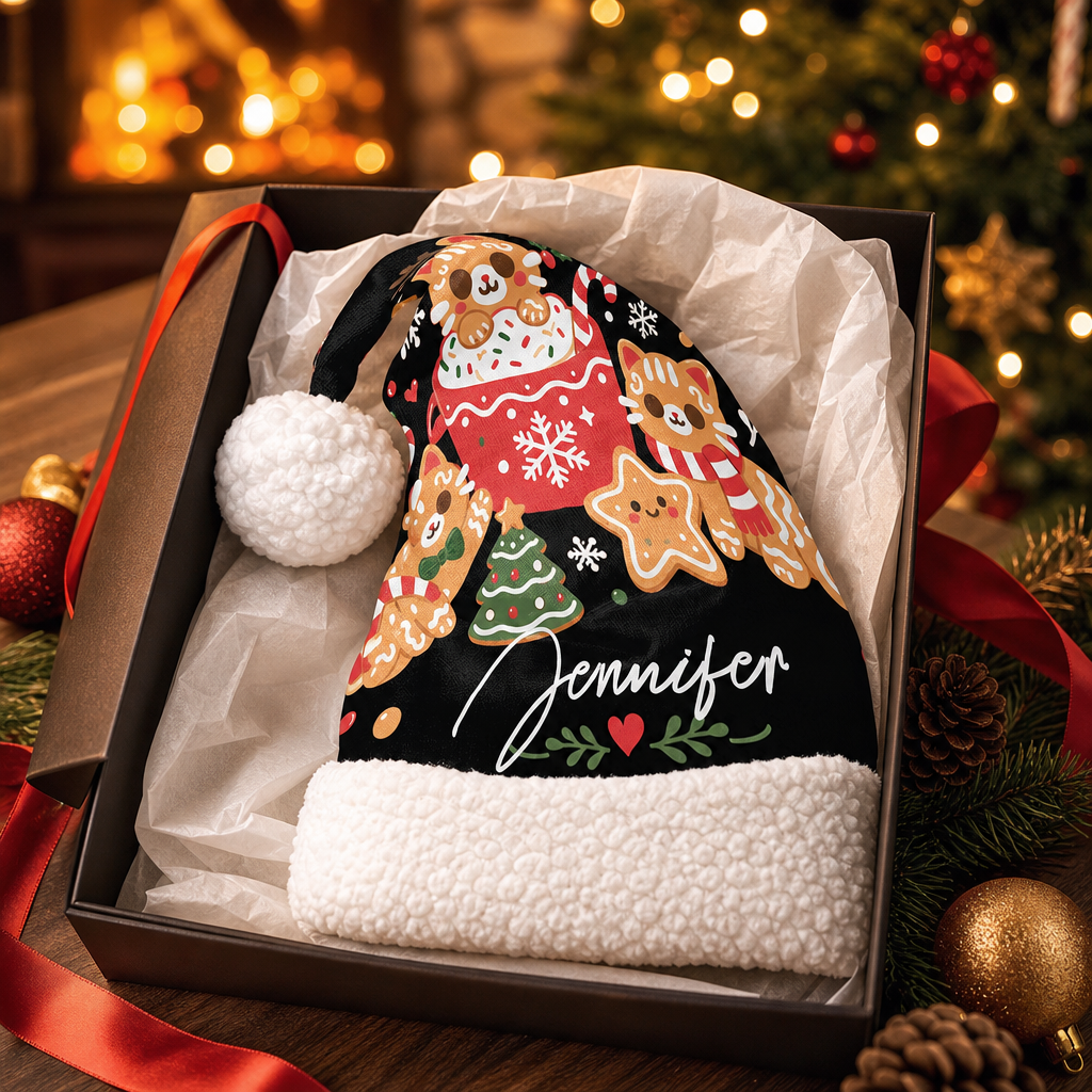 Personalized Cocoa and Gingerbread Cookies Christmas hat, view 7