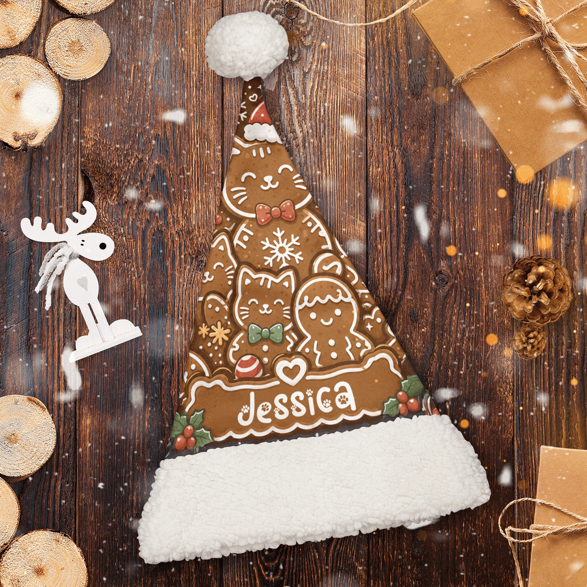 Personalized Gingerbread Cat Cookies Christmas hat, view 2