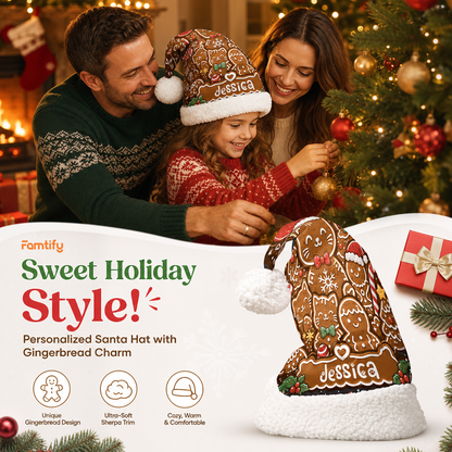 Personalized Gingerbread Cat Cookies Christmas hat, view 3