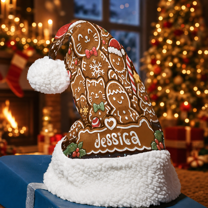 Personalized Gingerbread Cat Cookies Christmas hat, view 4