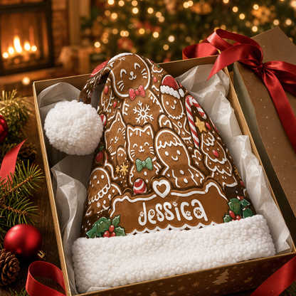 Personalized Gingerbread Cat Cookies Christmas hat, view 6