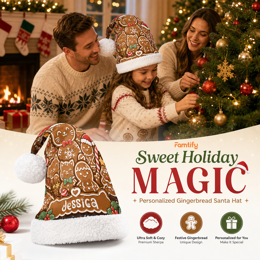 Personalized Gingerbread Cat Cookies Christmas hat, view 8