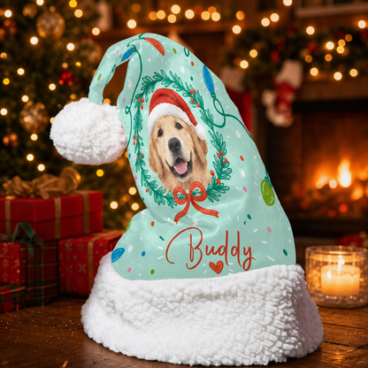 Personalized Pet Photo Wreath Christmas hat, view 4