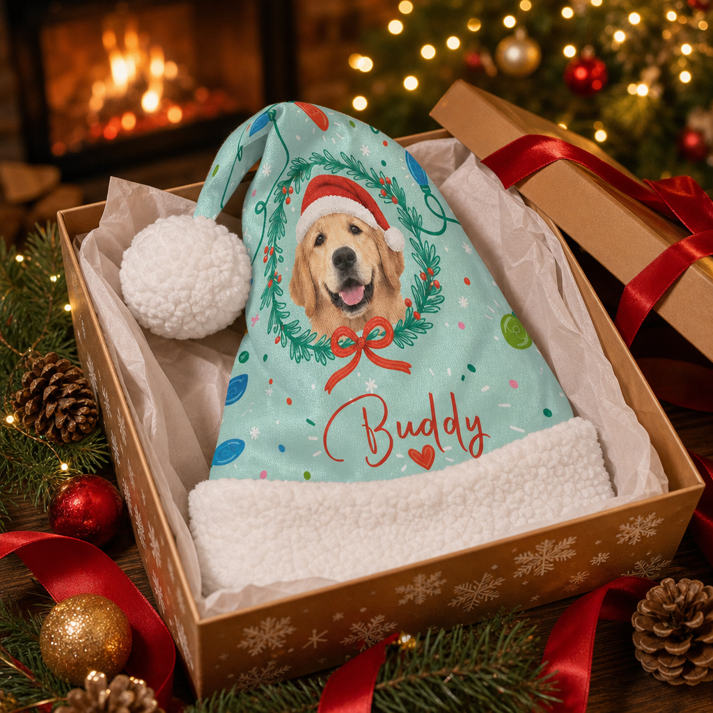 Personalized Pet Photo Wreath Christmas hat, view 6