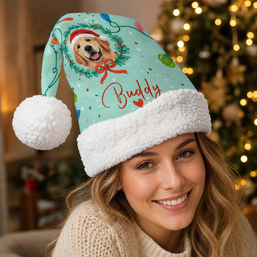 Personalized Pet Photo Wreath Christmas hat, view 7