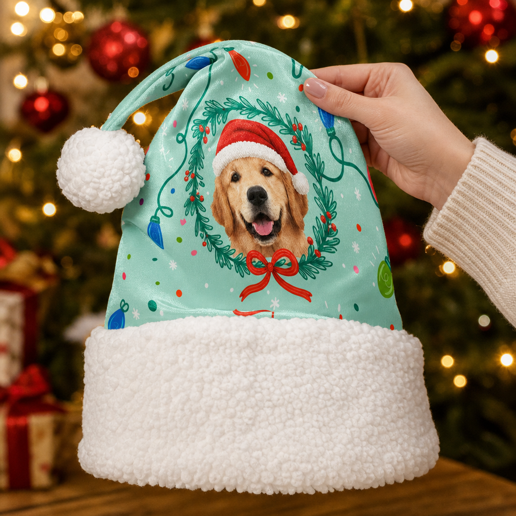Personalized Pet Photo Wreath Christmas hat, view 8