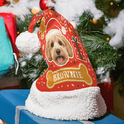 Personalized Pet Photo Bone Name Christmas hat with custom pet photo and name