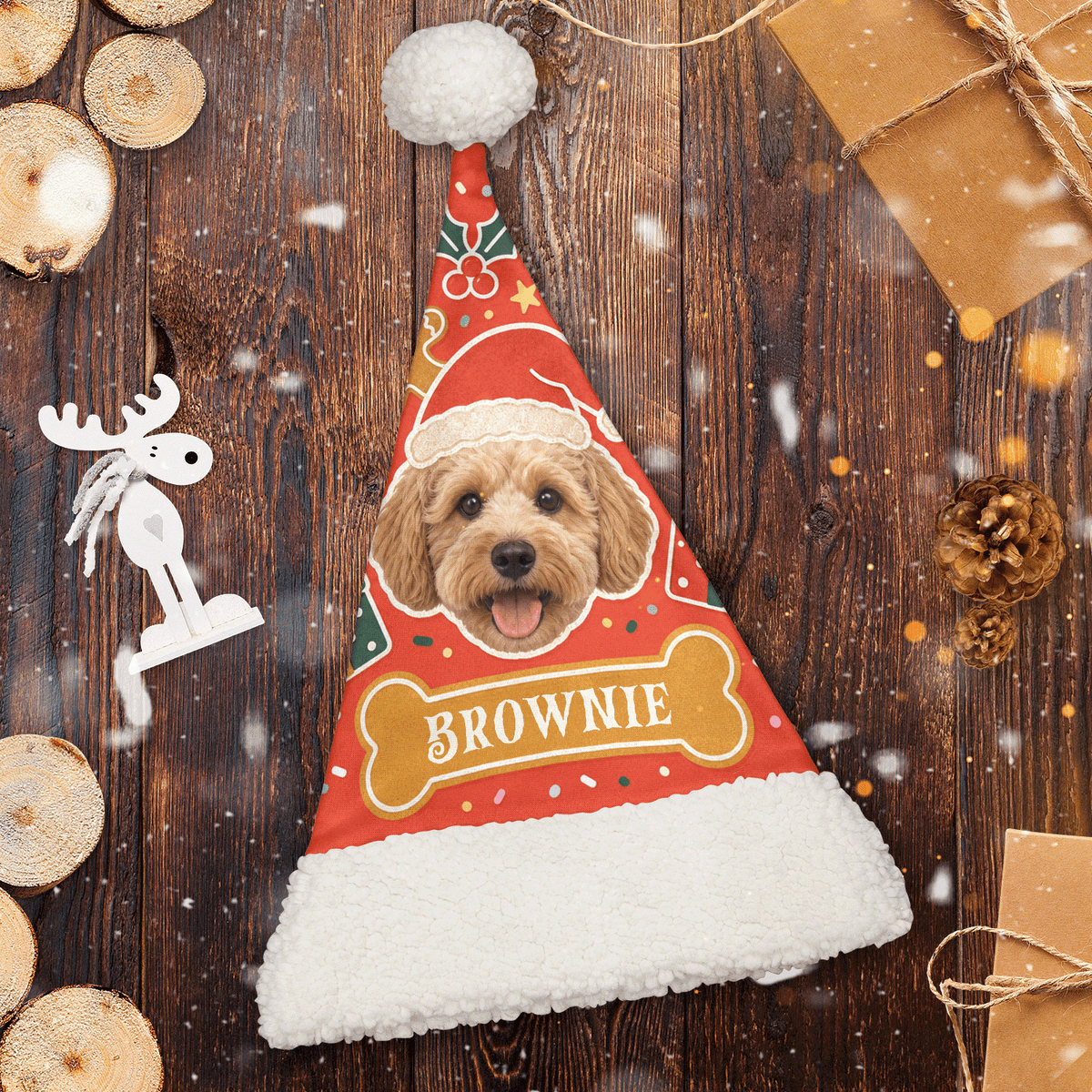 Personalized Pet Photo Bone Name Christmas hat, view 2