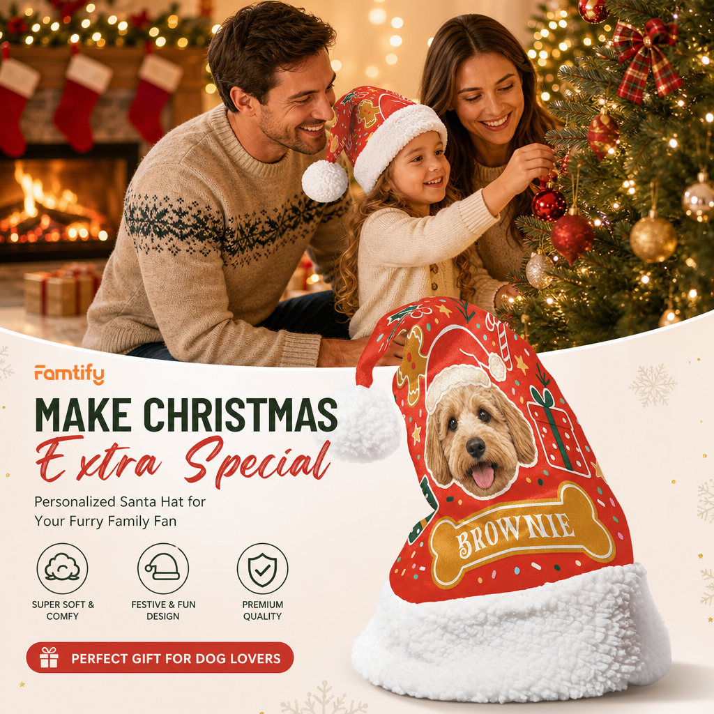 Personalized Pet Photo Bone Name Christmas hat, view 3