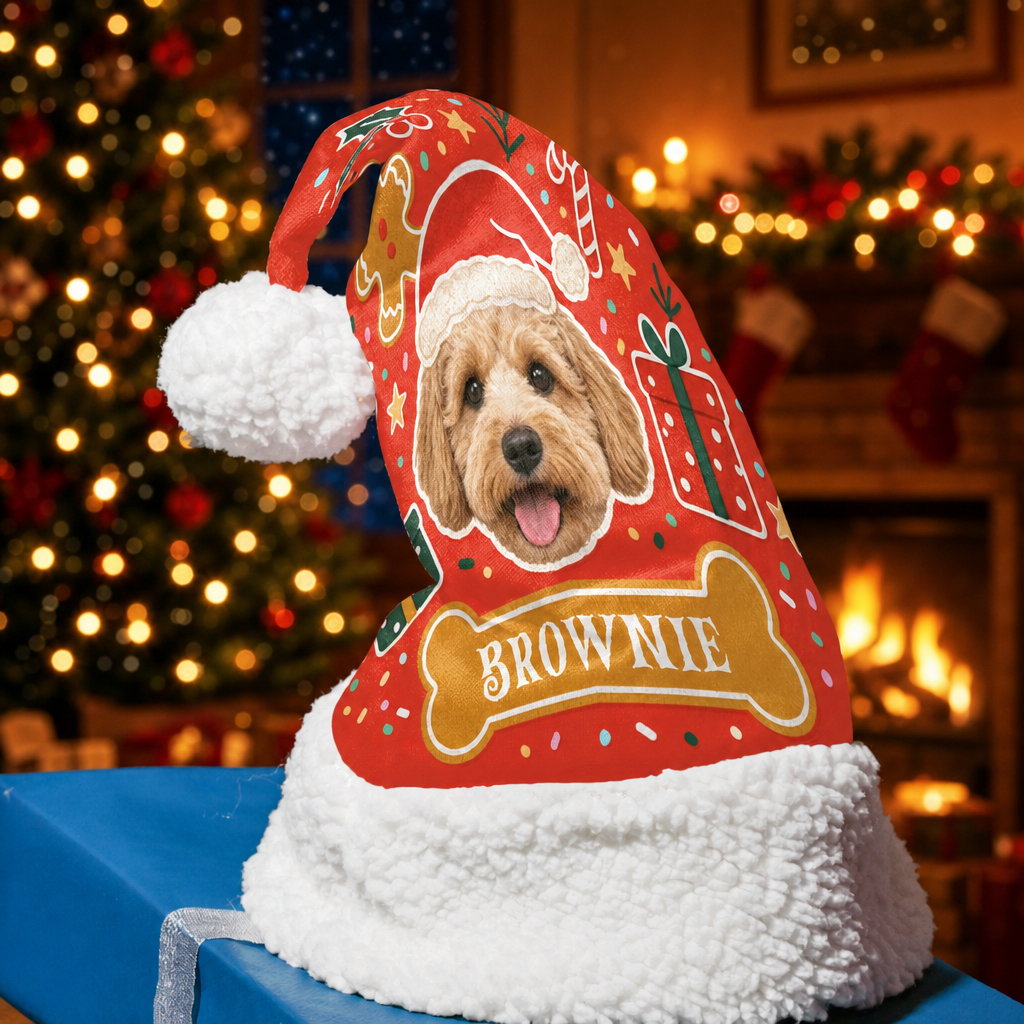 Personalized Pet Photo Bone Name Christmas hat, view 4