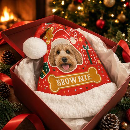 Personalized Pet Photo Bone Name Christmas hat, view 6