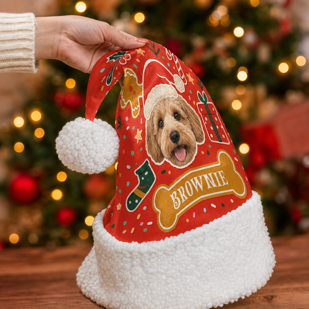 Personalized Pet Photo Bone Name Christmas hat, view 8