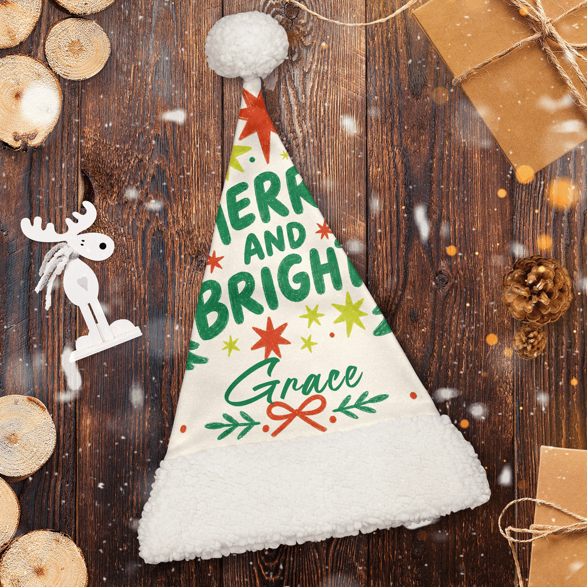 Personalized Merry And Bright Christmas Tree Christmas hat, view 2