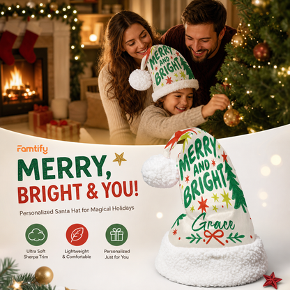 Personalized Merry And Bright Christmas Tree Christmas hat, view 3