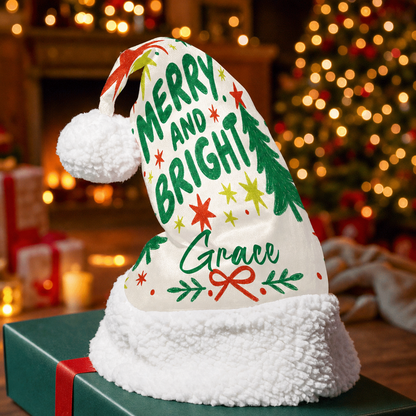 Personalized Merry And Bright Christmas Tree Christmas hat, view 4