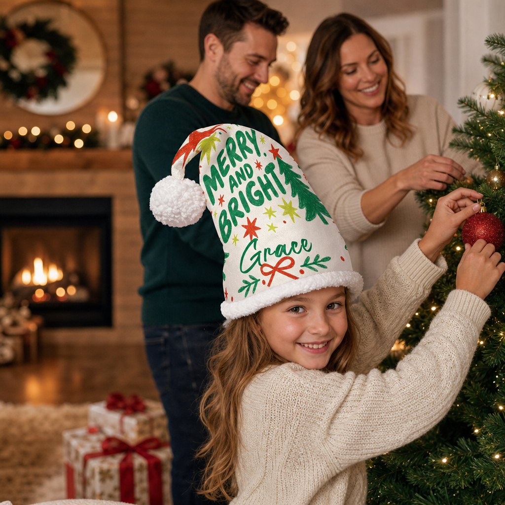 Personalized Merry And Bright Christmas Tree Christmas hat, view 5