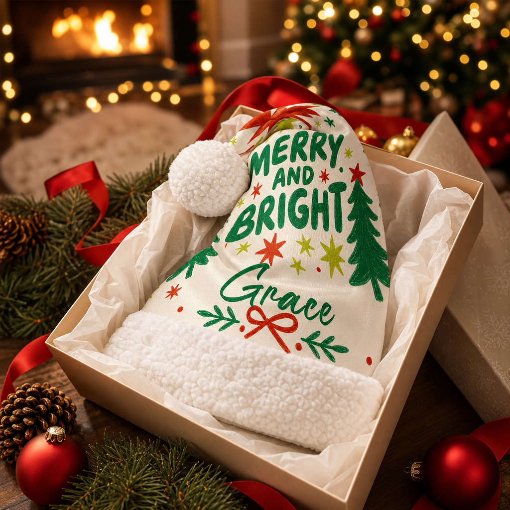 Personalized Merry And Bright Christmas Tree Christmas hat, view 6