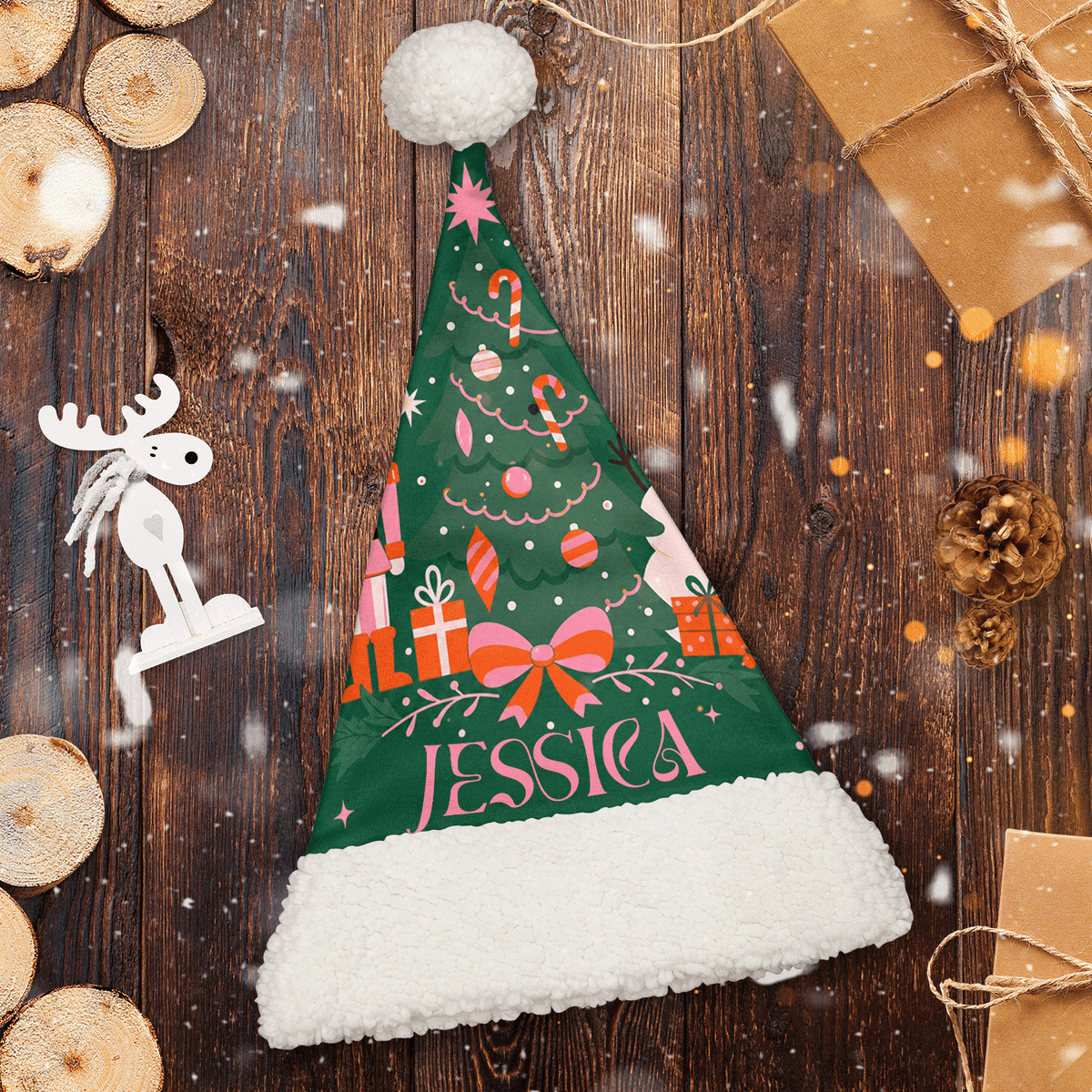 Personalized Christmas Tree and Gifts Bow Christmas hat, view 2