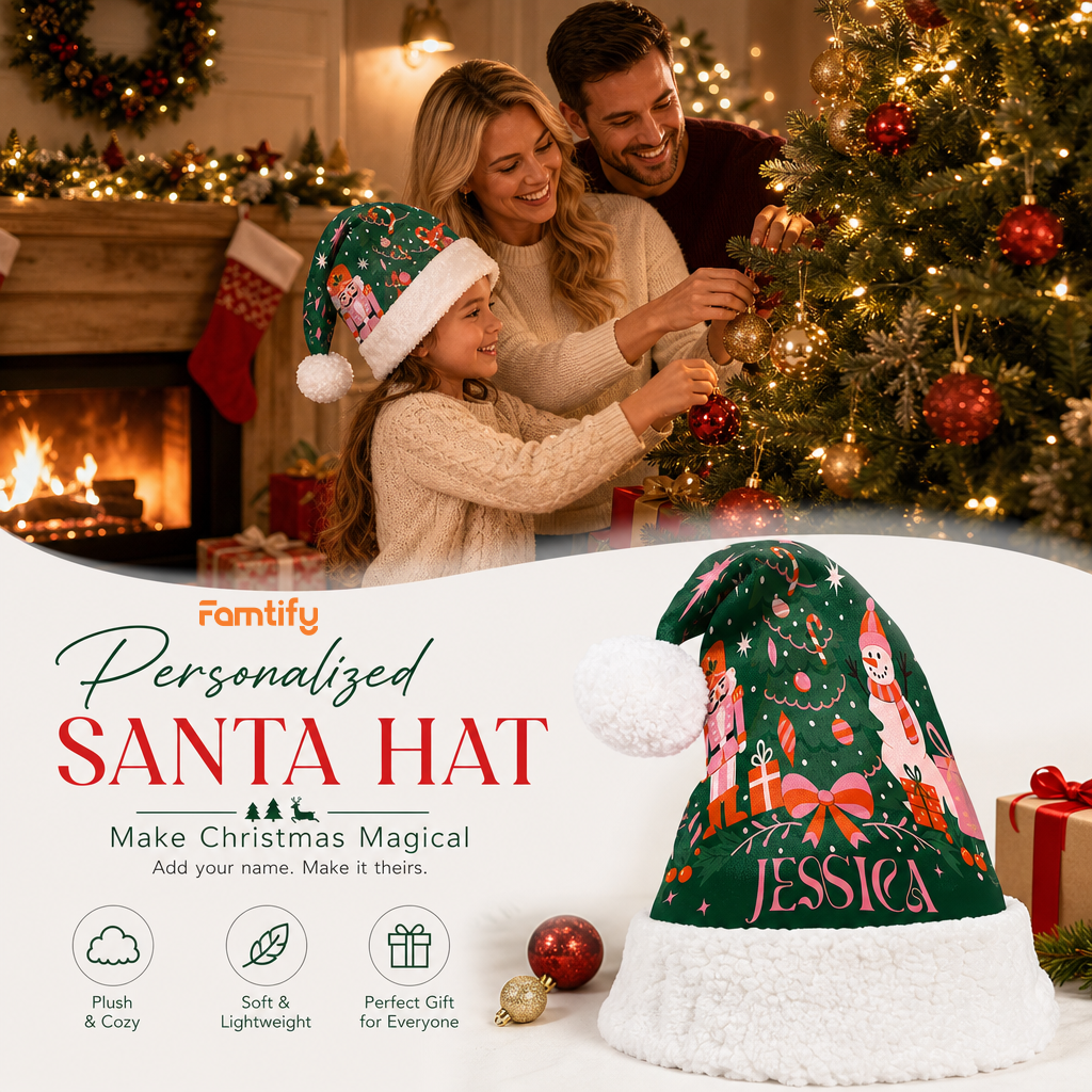 Personalized Christmas Tree and Gifts Bow Christmas hat, view 3