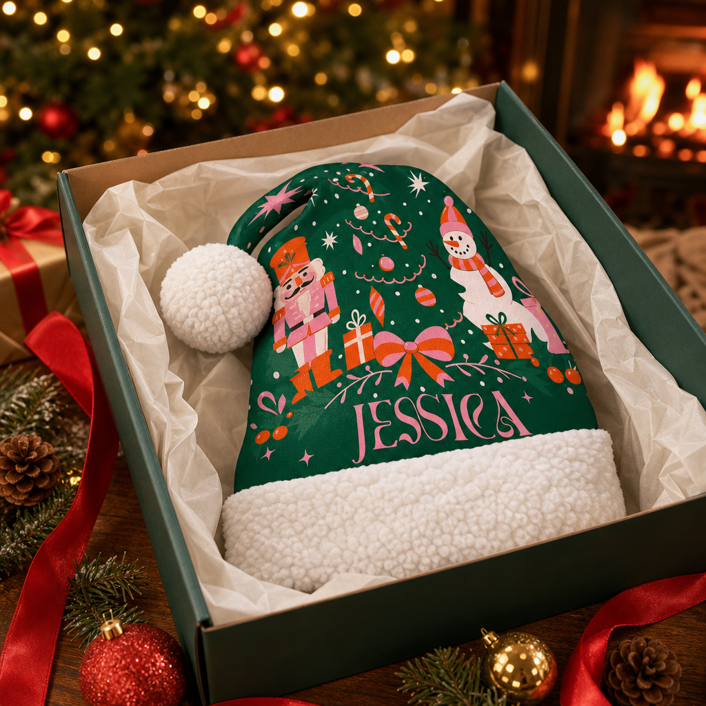 Personalized Christmas Tree and Gifts Bow Christmas hat, view 6