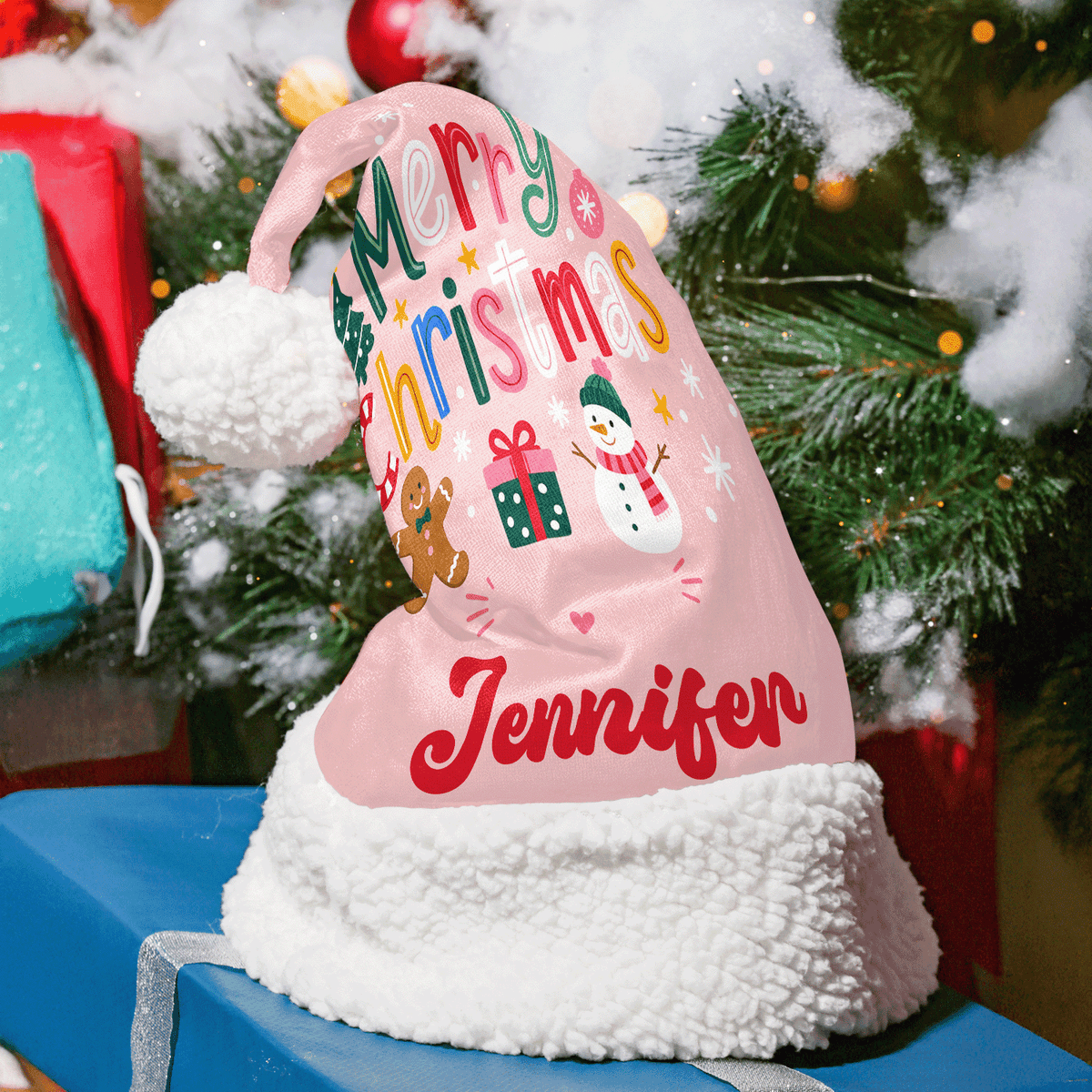 Personalized Merry Christmas Snowman Christmas hat with custom name