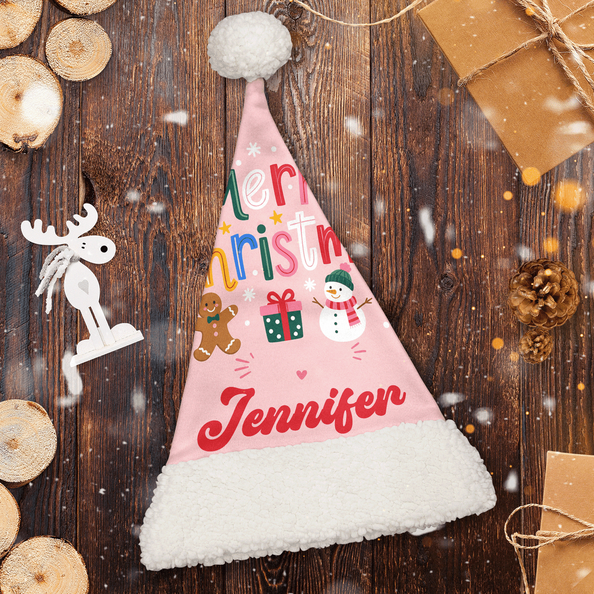 Personalized Merry Christmas Snowman Christmas hat, view 2
