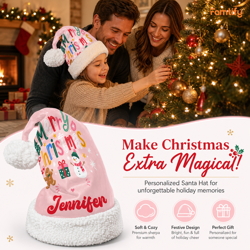 Personalized Merry Christmas Snowman Christmas hat, view 3