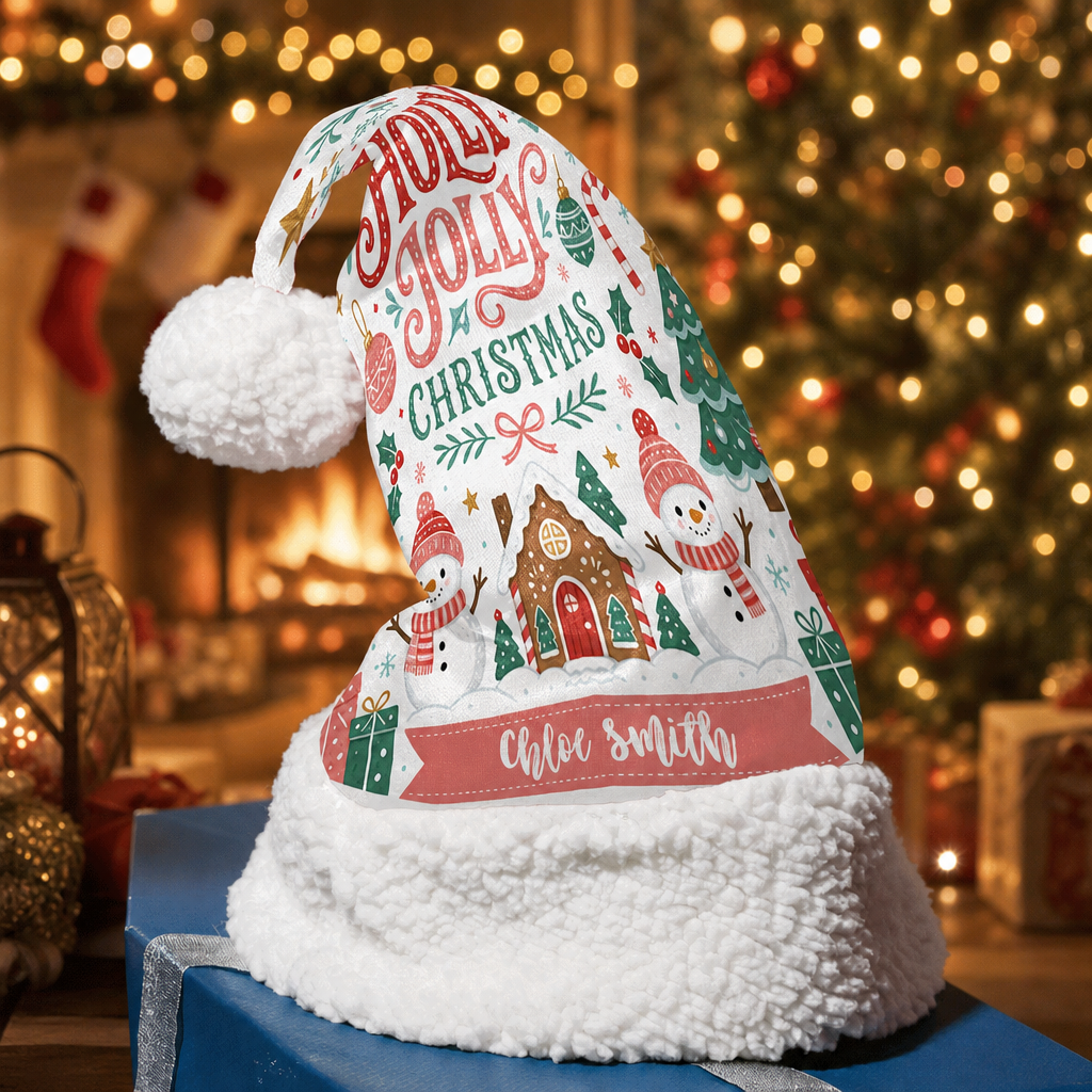Personalized Holly Jolly Snowman Village Christmas hat, view 4