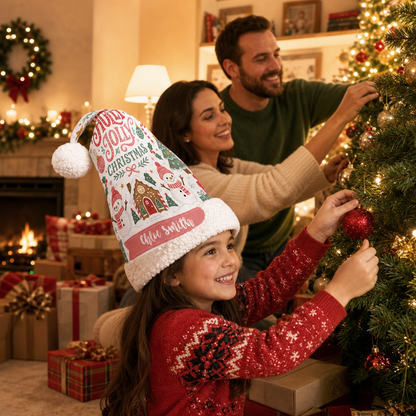 Personalized Holly Jolly Snowman Village Christmas hat, view 8