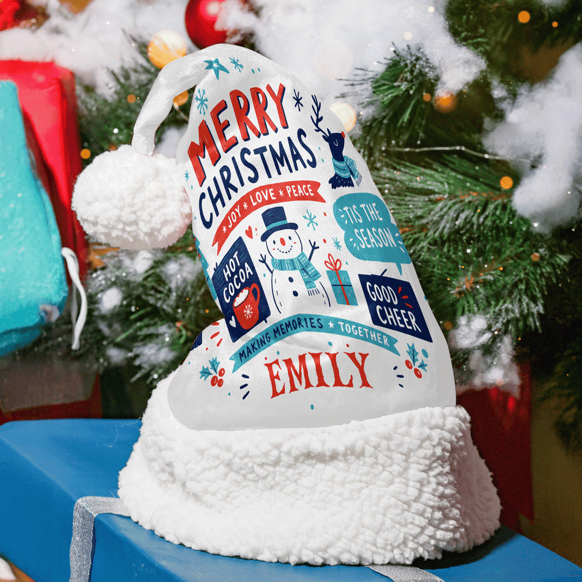 Personalized Snowman Good Cheer Badges Christmas hat with custom name