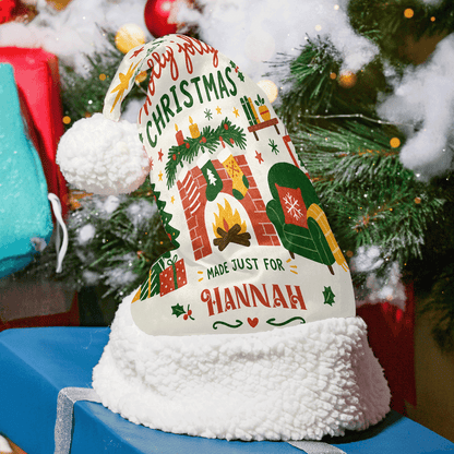 Personalized Made Just For Fireplace Christmas hat with custom name
