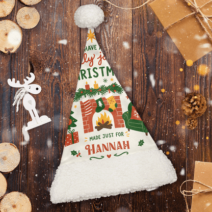Personalized Made Just For Fireplace Christmas hat, view 2