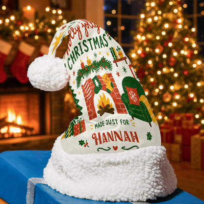 Personalized Made Just For Fireplace Christmas hat, view 3