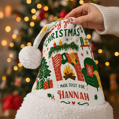 Personalized Made Just For Fireplace Christmas hat, view 4