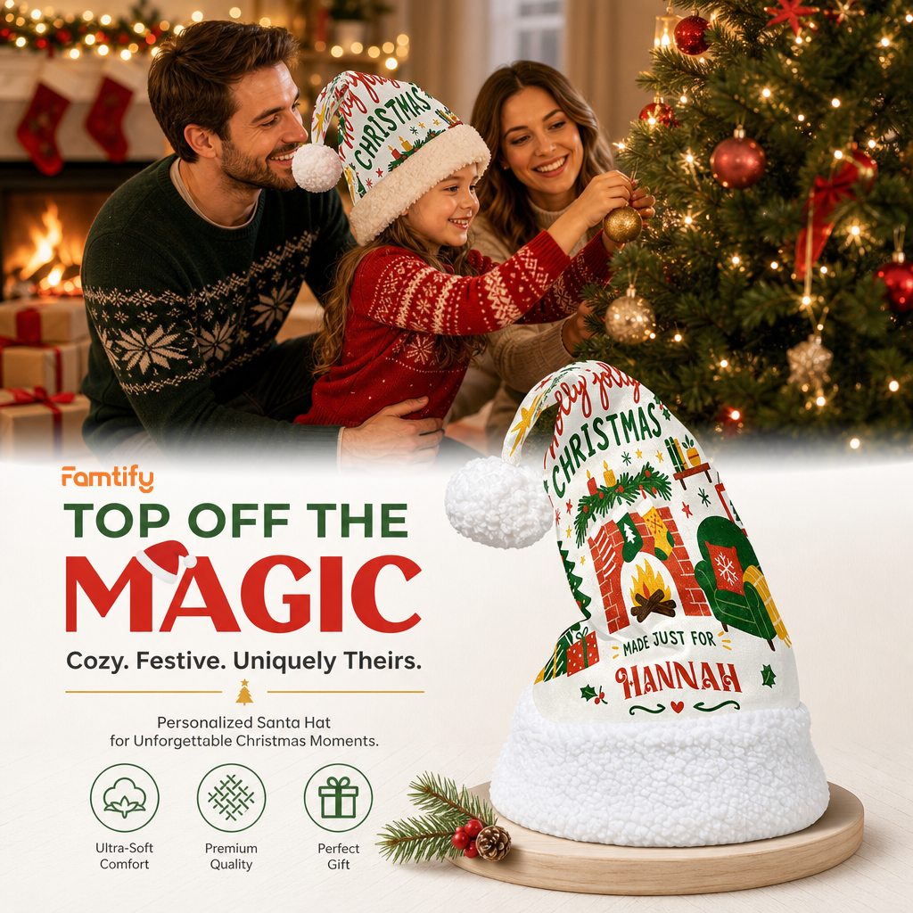Personalized Made Just For Fireplace Christmas hat, view 6