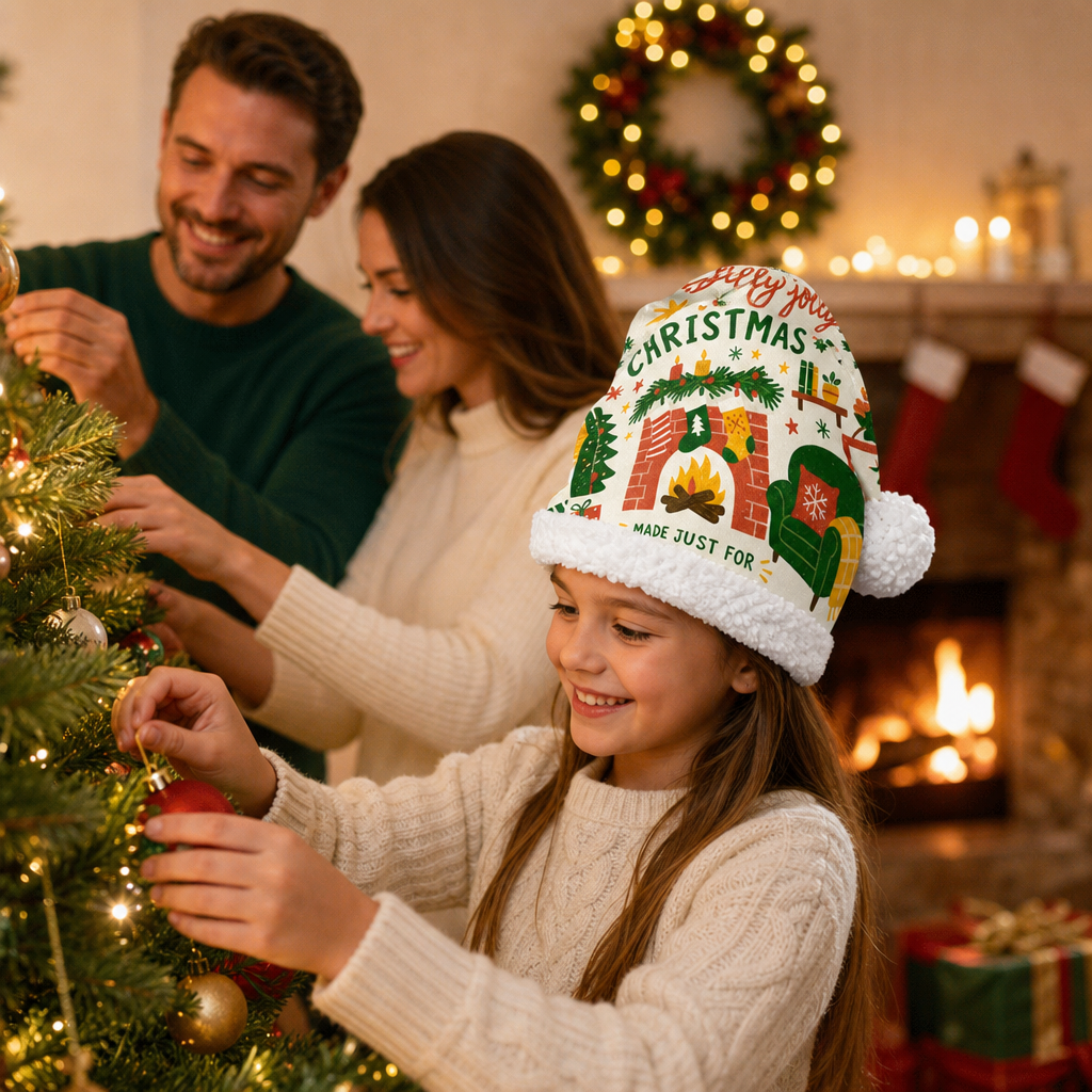 Personalized Made Just For Fireplace Christmas hat, view 8