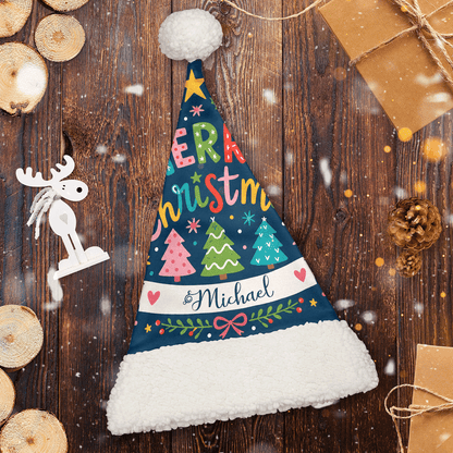 Personalized Merry Christmas Trees Banner Christmas hat, view 2